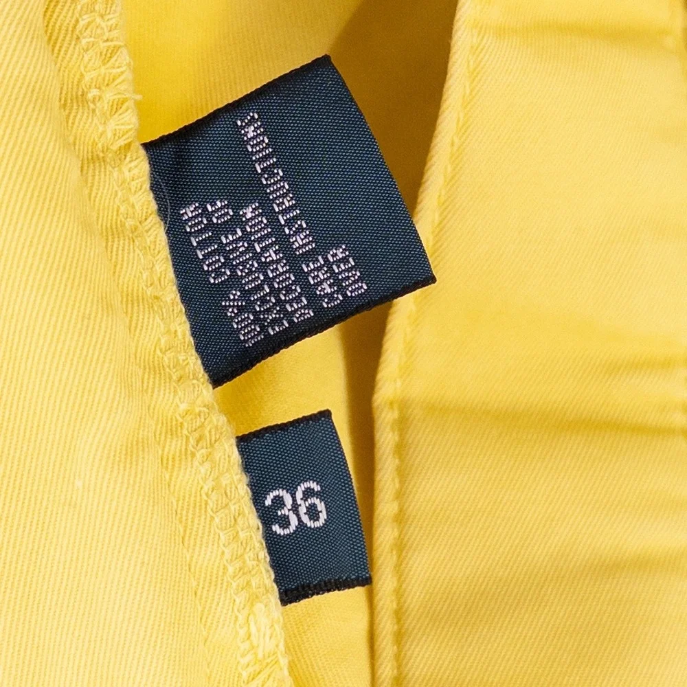 Vintage Polo Ralph Lauren Mens 36 Tyler Shorts Yellow Pleated Cotton Chino 90s